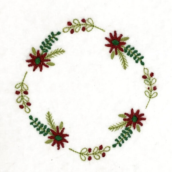 holly and pine wreath embroidery design