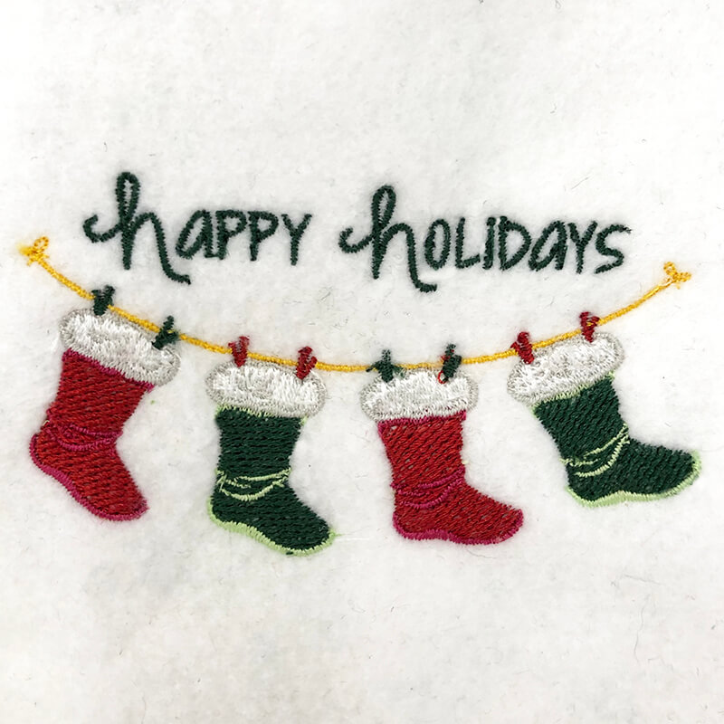 free happy holidays with stockings machine embroidery design