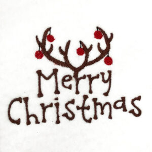 Merry Christmas with antlers and ornaments