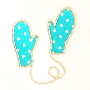 Classic mittens connected by a string appliqué design