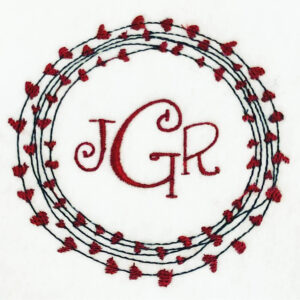 Heart wreath with branches embroidery design