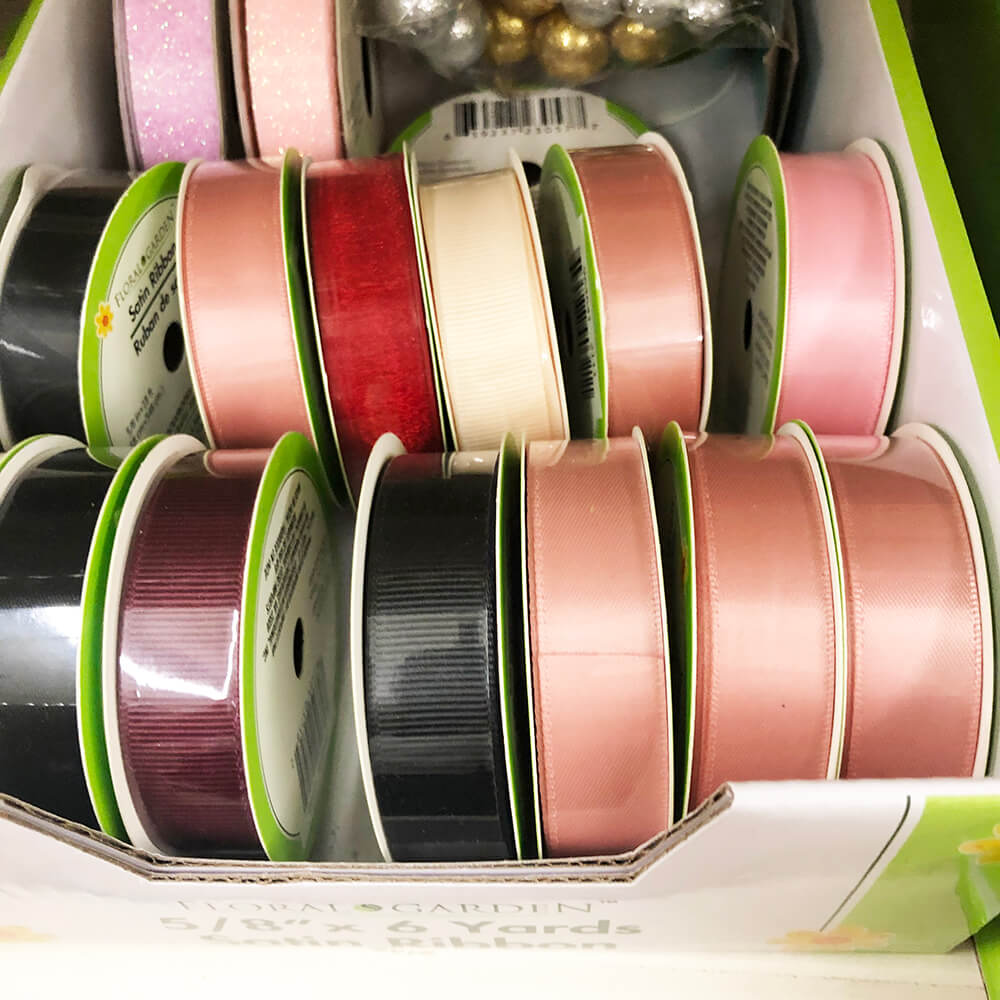 Ribbon is a cheap embroidery supply that you can buy at the Dollar Tree