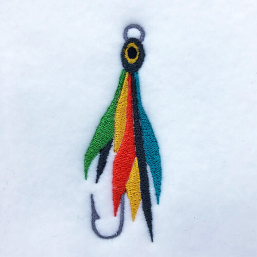 Fishing lure with feathers embroidery design Machine Embroidery Geek