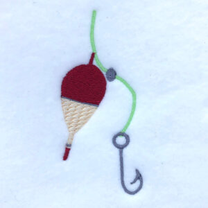 Fishing line with hook and bobber embroidery design