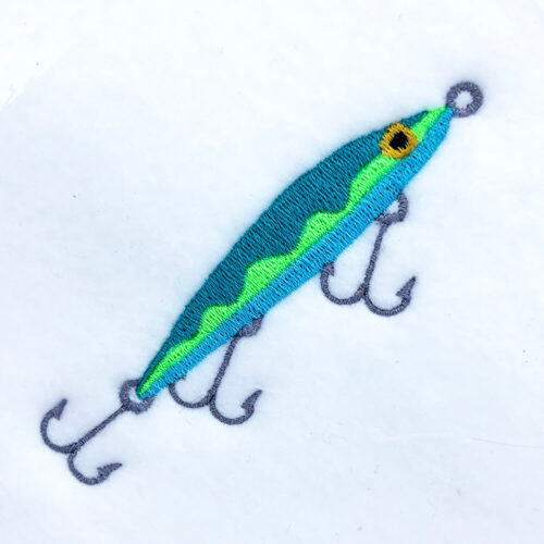 Fishing lure with three hooks embroidery design Machine Embroidery Geek