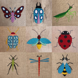 Modern insects embroidery design set