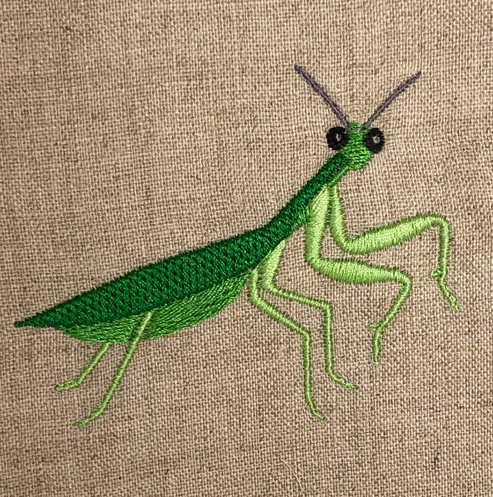 praying mantis embroidery design