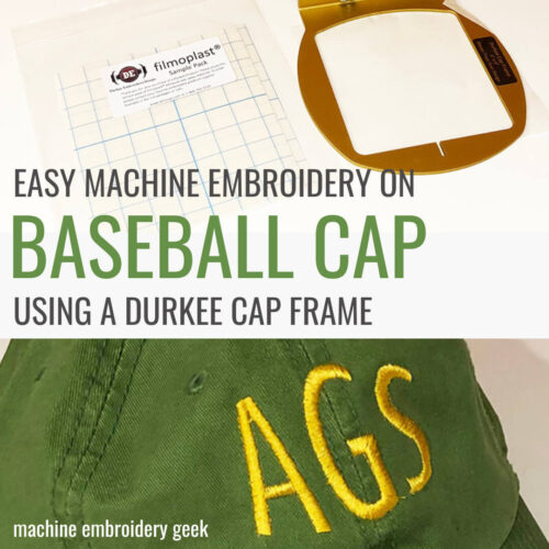 Easy machine embroidery on a baseball cap using a Durkee cap frame