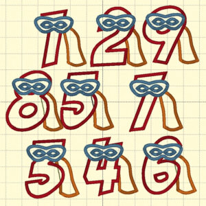 Numbers with cape and mask appliqué design