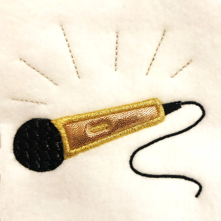 Microphone drop appliqué design Machine Embroidery Geek