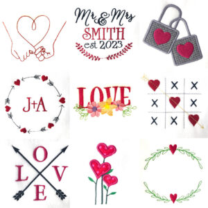 Modern love embroidery and appliqué design set
