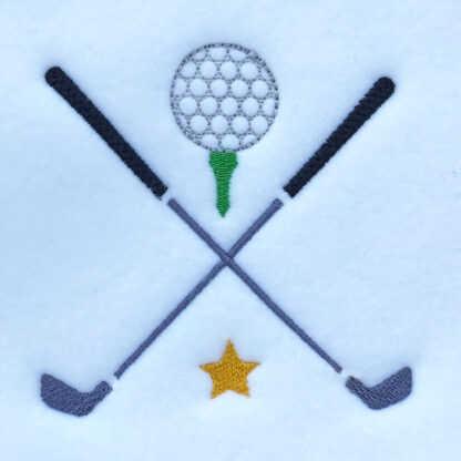 Crossed golf clubs with ball on tee and star - add initials