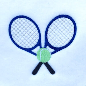 Crossed tennis racquets with ball embroidery design