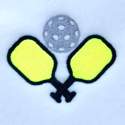 Crossed pickleball paddles and ball embroidery design