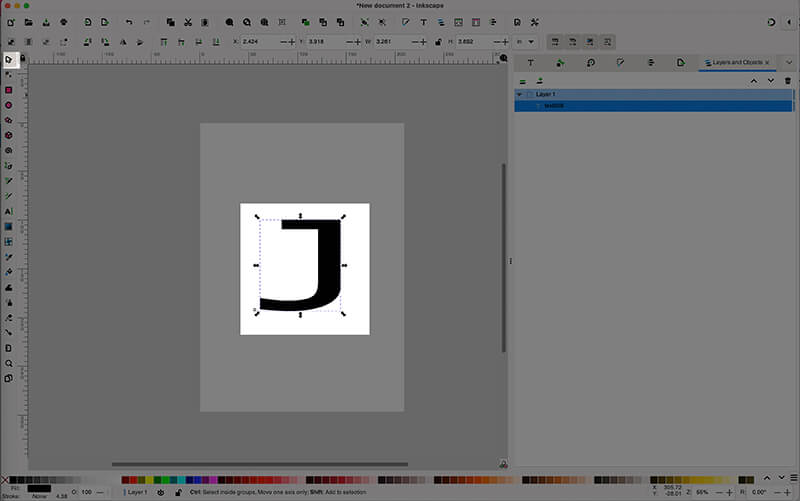 Scaling up a letter in Inkscape