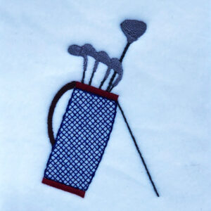 Golf clubs in bag embroidery design