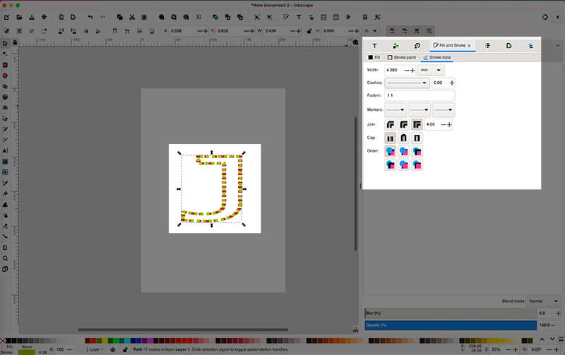 Convert shapes to dashed lines in Inkscape