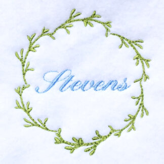 Delicate leafy branch wreath embroidery design