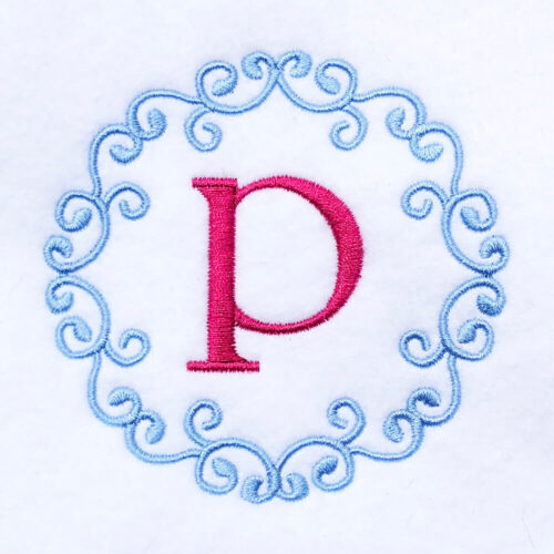 Scroll circle frame for monogram embroidery design