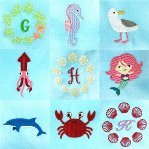 Beach life embroidery design set