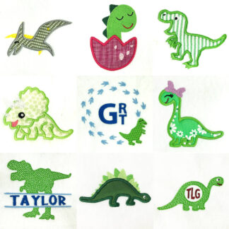 Dino embroidery and appliqué design set