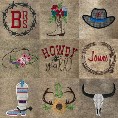 Western themed embroidery and appliqué designs