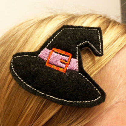 Witch hat hair clip in-the-hoop embroidery design