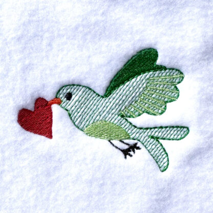 bird with heart embroidery design
