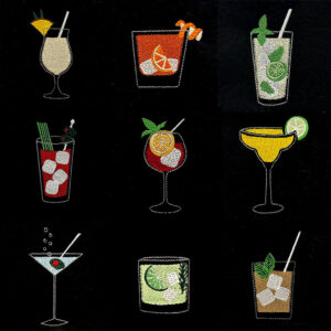Retro cocktail embroidery design set