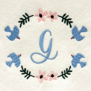 Birds and simple flowers and branches wreath