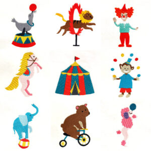 Adorable circus embroidery design set
