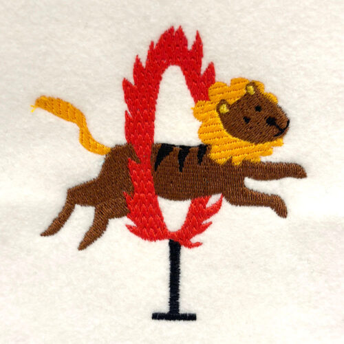 tiger in flaming hoop embroidery design