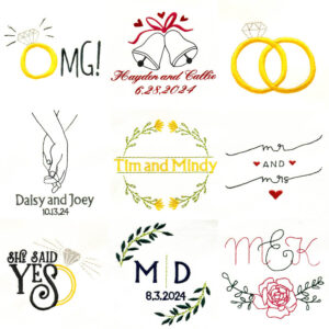 Wedding and engagement embroidery design set