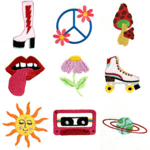 Retro emblems embroidery design set