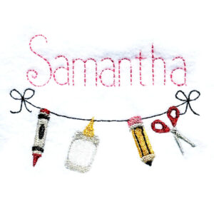 School supplies on a string embroidery design