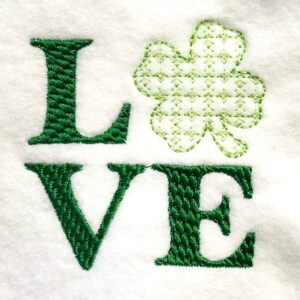 Love with four leaf clover embroidery design