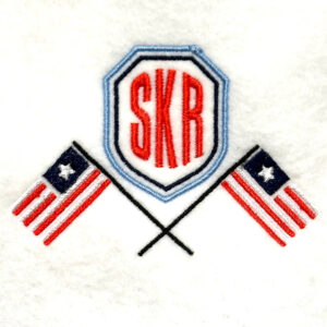 Monogram Crest with Crossed American Flags Embroidery Design