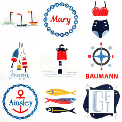 Retro Nautical Embroidery Design Set
