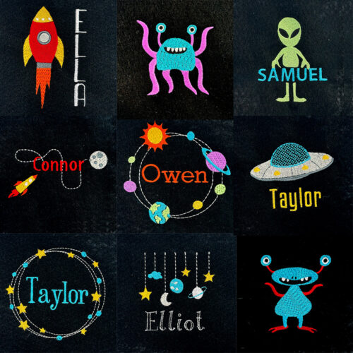 Kid-friendly Space Embroidery Design Set