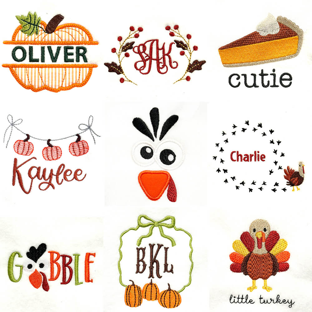 Thanksgiving celebration embroidery designs