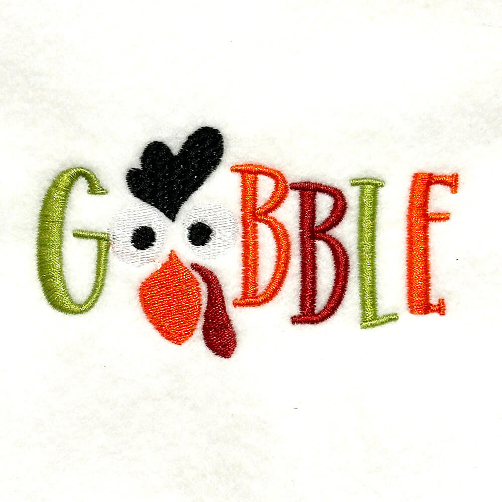 Gobble with Turkey Face Embroidery Design