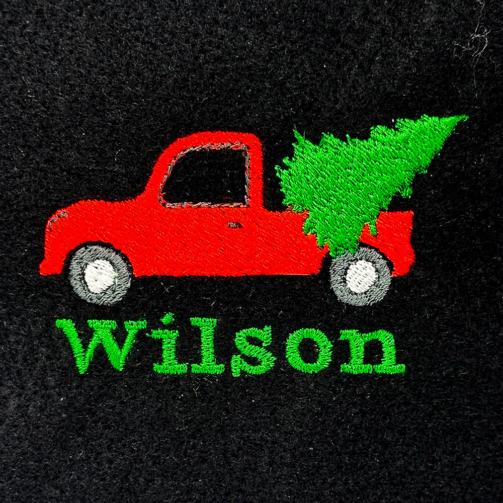 Retro Pickup Truck with Christmas Tree Embroidery Design