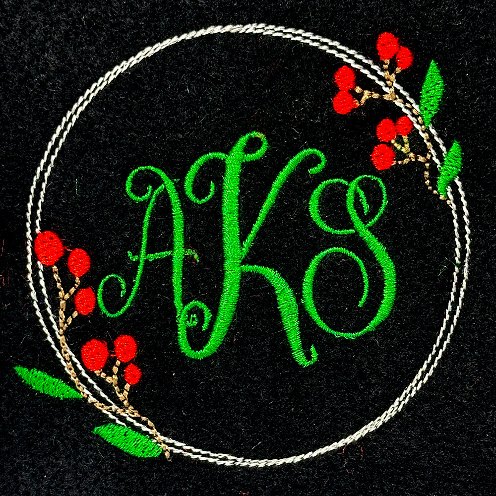 Simple Holiday Berry Wreath Embroidery Design