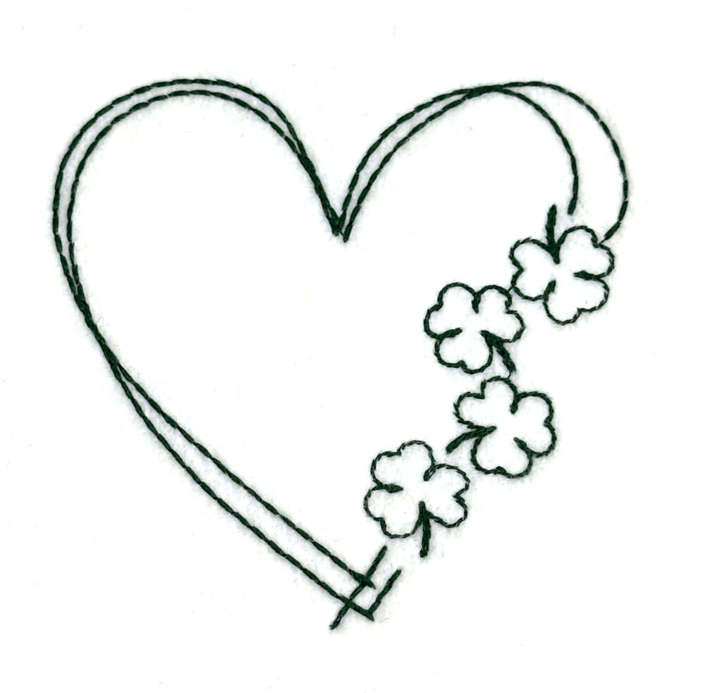 heart with clovers digital machine embroidery design