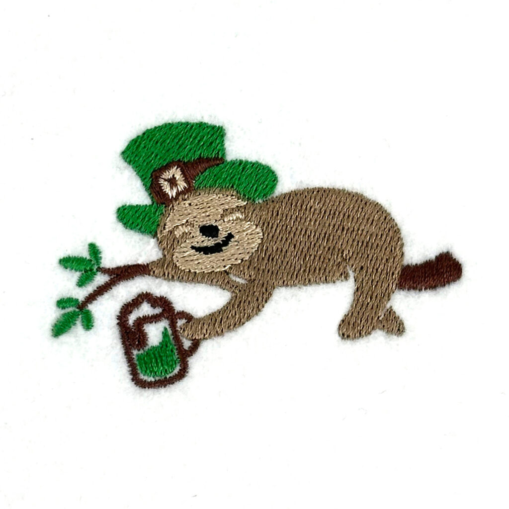 St. Patrick's Day sloth - free machine embroidery design