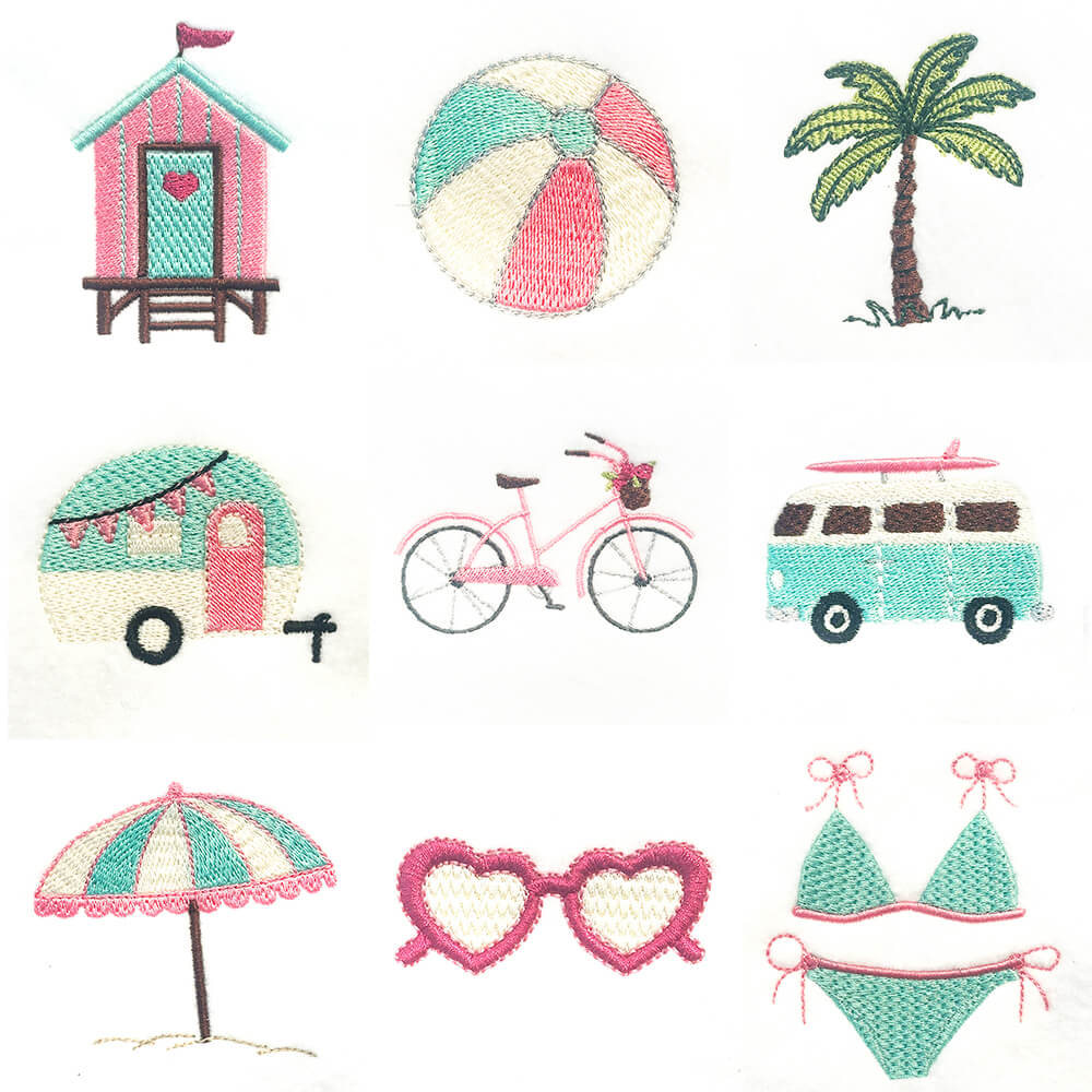 Vintage Beach Vibes embroidery design set