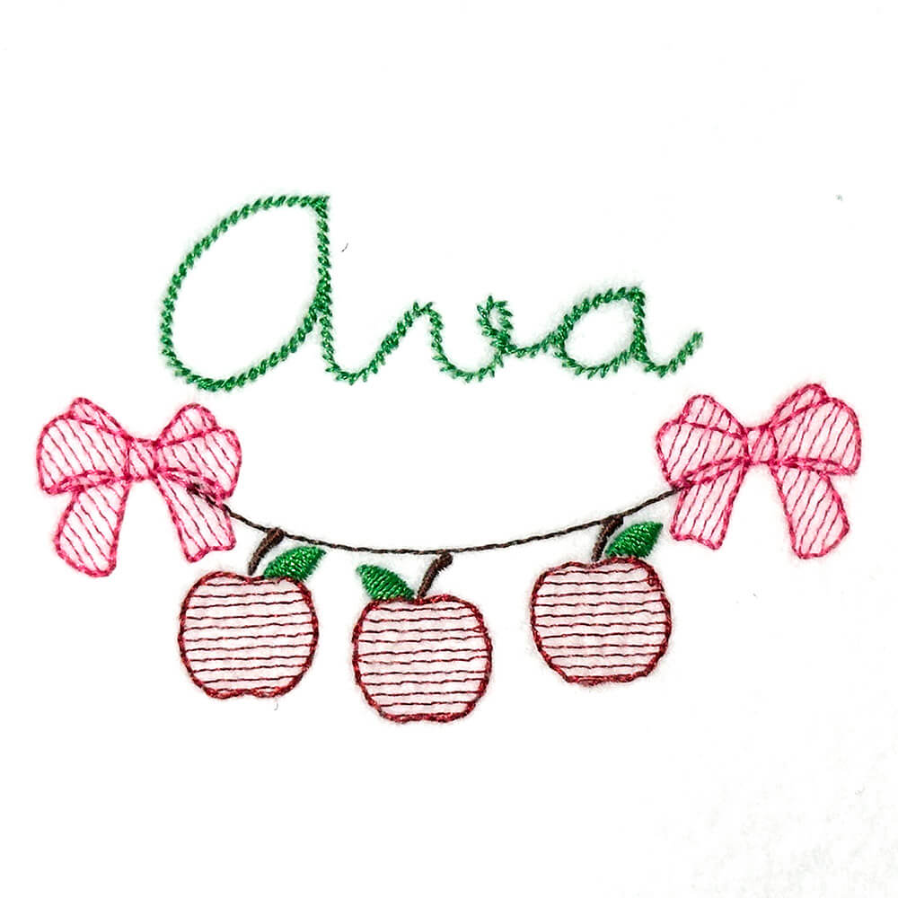 Apples on a String with Big Bows Embroidery Design