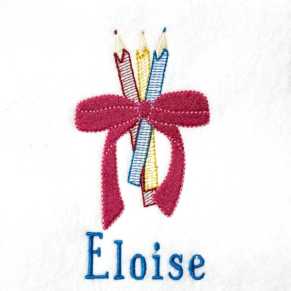 Colored Pencils with Bow Embroidery Design